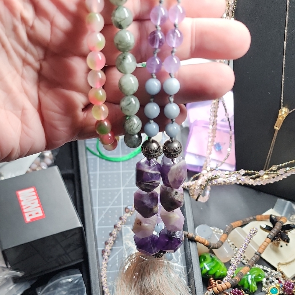 Purple and Green Beaded Necklace